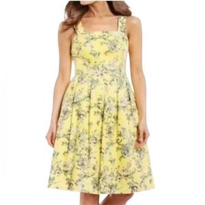Alex Marie Women's Floral Whitney Pleated Yellow Midi Dress Size 8 Cottagecore